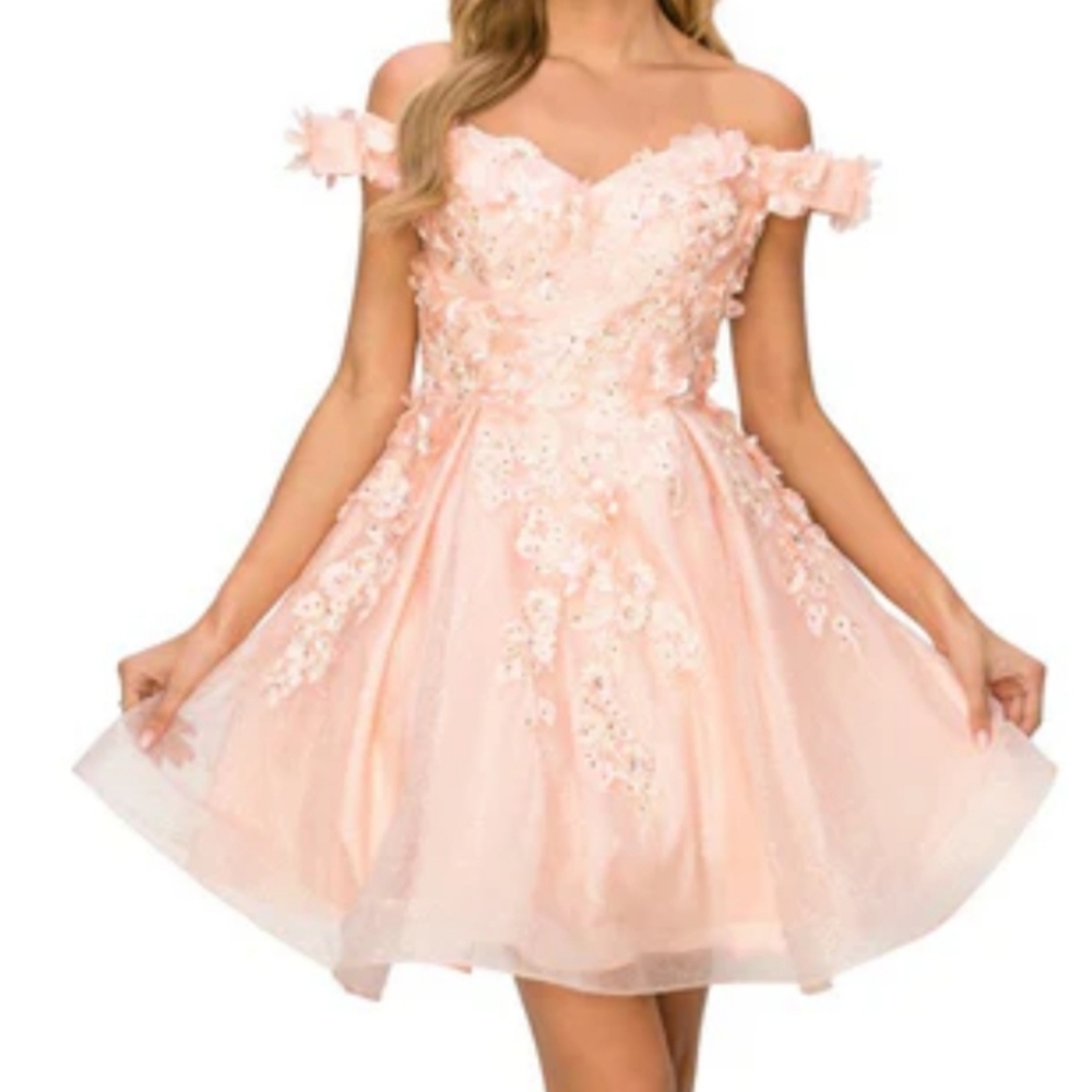 Bliss 3D Floral Corset Off-shoulder Blush Pink Short Party Sweet 16 Dress. M